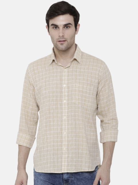 

CAVALLO by Linen Club Men Cotton Linen Beige Regular Fit Checked Casual Shirt