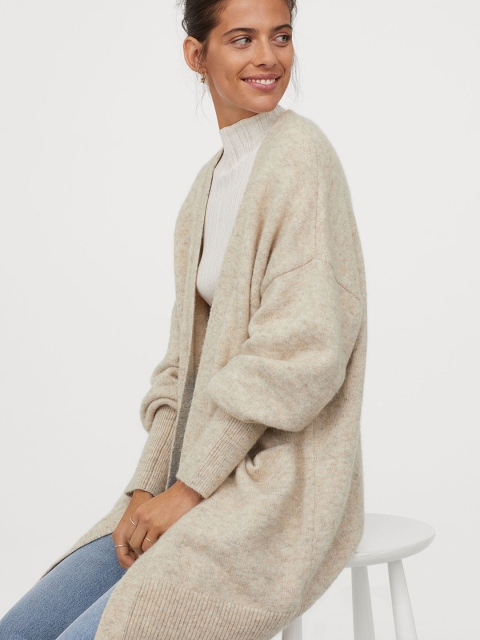 

H&M Women Beige Solid Wool-Blend Cardigan