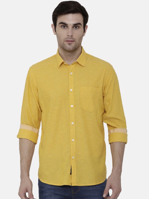 

CAVALLO by Linen Club Men Cotton Linen Yellow Regular Fit Solid Casual Shirt
