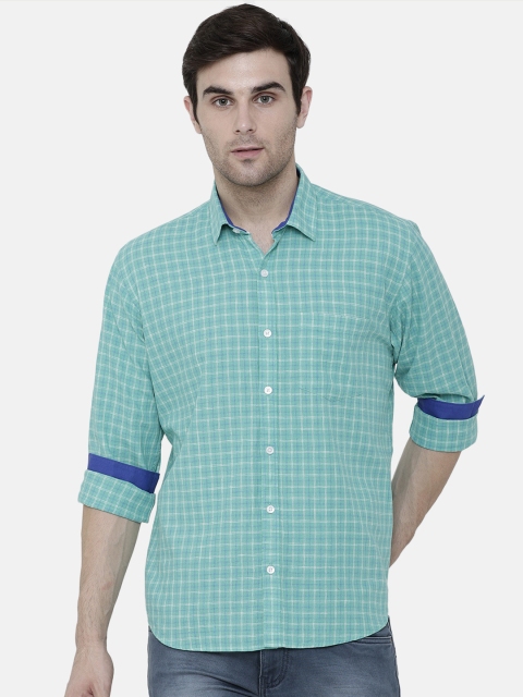 

CAVALLO by Linen Club Men Cotton Linen Green Regular Fit Checked Casual Shirt