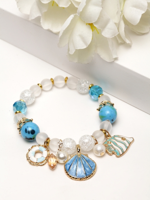 

AVANT-GARDE PARIS Blue & White Rhodium-Plated Handcrafted Elasticated Bracelet