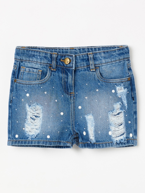 

Fame Forever by Lifestyle Girls Navy Blue Embellished Regular Fit Denim Shorts