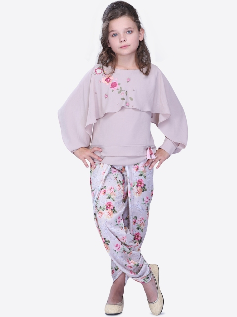 

CUTECUMBER Girls Pink & Green Printed Top with Dhoti Pants