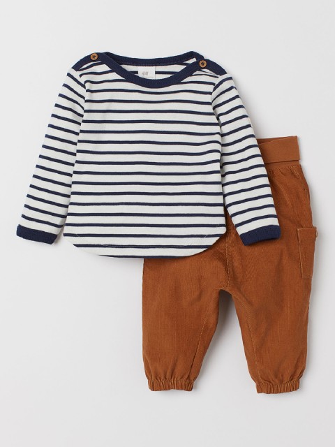 

H&M Infant Girls Mustard Yellow & White Cotton Jumper and Trousers