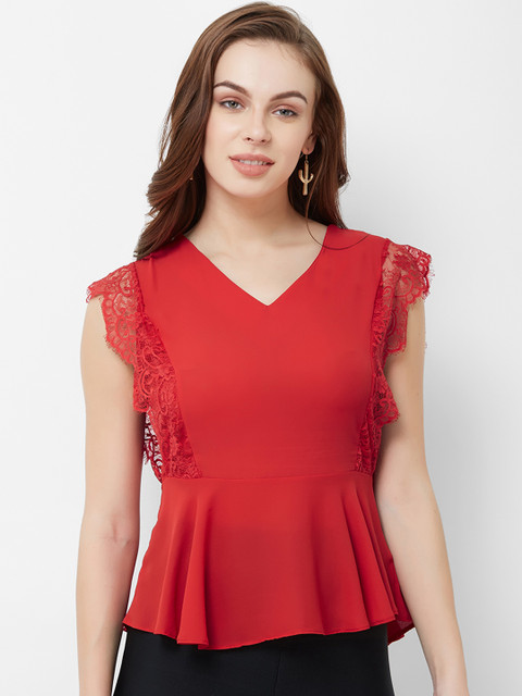 

bebe Women Red Self Design Peplum Top