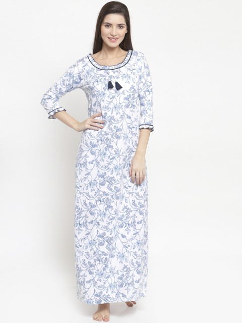 

Claura White & Blue Printed Nightdress