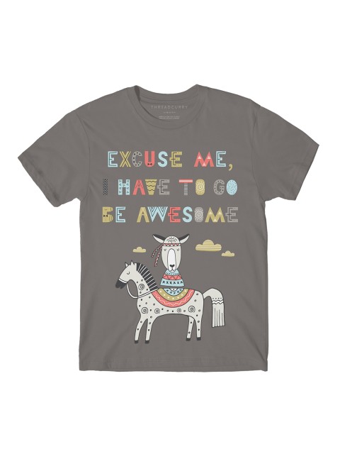 

THREADCURRY Boys Grey Printed Round Neck T-shirt