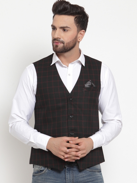 

Neudis Men Black & Red Checked Poly Wool Waistcoat
