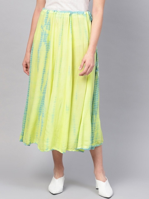 

Pannkh Women Yellow & Blue Tie & Dye Maxi Skirt