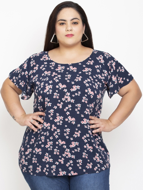 

NuBella Plus Size Women Navy Blue Floral Print Top
