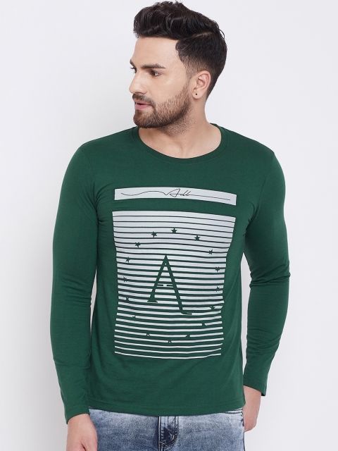 

Adobe Men Green & Grey Printed Round Neck T-shirt
