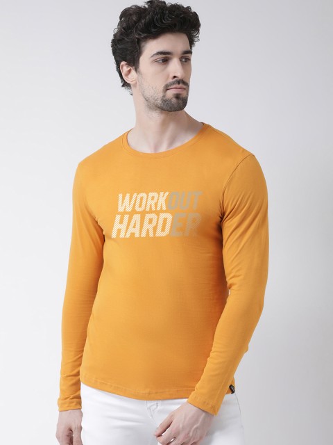 

Friskers Men Mustard Yellow Printed Round Neck T-shirt