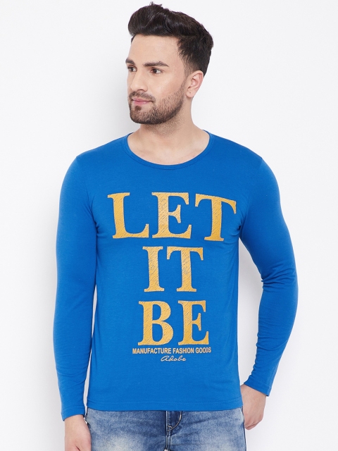 

Adobe Men Blue & Yellow Printed Round Neck T-shirt