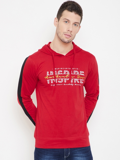 GRITSTONES Men Red Printed Hooded T-shirt