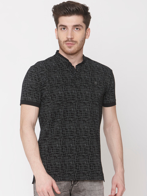

Mufti Men Black Slim Fit Printed Polo Collar Pure Cotton T-shirt