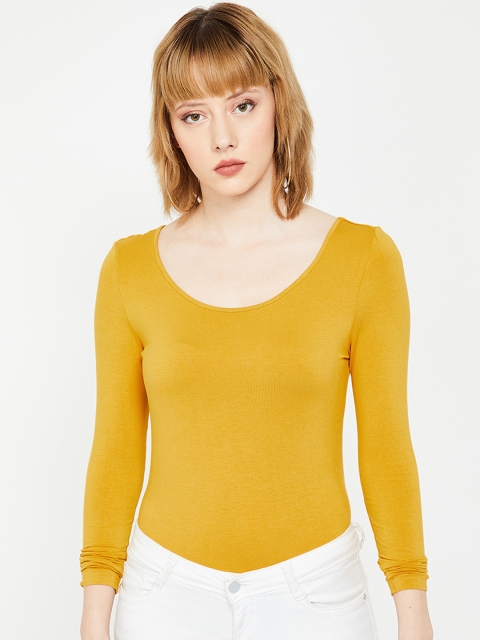 

CODE by Lifestyle Women Mustard Yellow Solid Styled Back Top