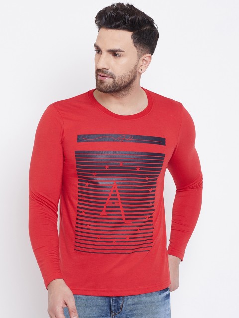 

Adobe Men Red & Blue Printed Round Neck T-shirt