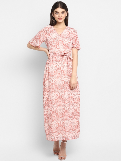 

Color Cocktail Women White & Pink Printed Wrap Dress