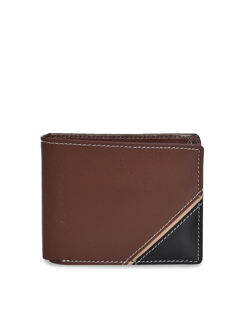 

Peseta Men Brown & Black Colourblocked Genuine Leather Two Fold Wallet