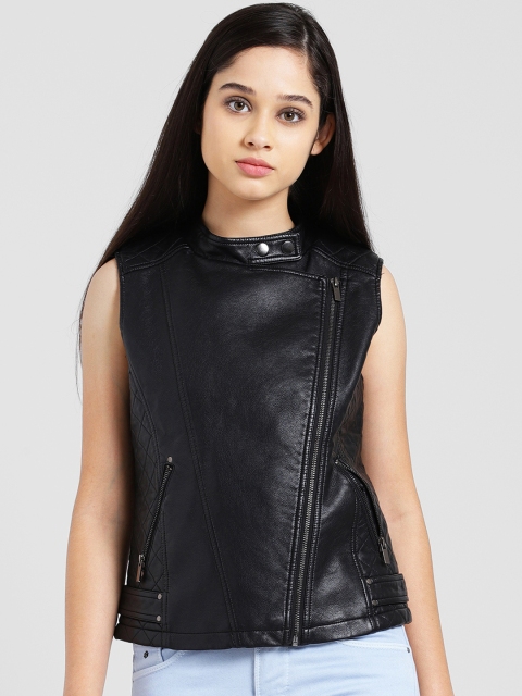 

Zink London Women Black Solid Biker Jacket