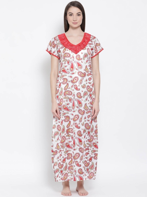 

Clovia Women White & Red Printed Maxi Nightdress