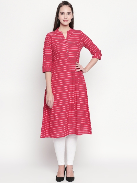 

RANGMANCH BY PANTALOONS Women Pink & White Striped A-Line Kurta