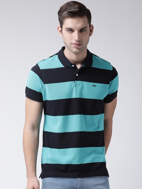 

Club York Men Blue & Black Striped Polo Collar T-shirt
