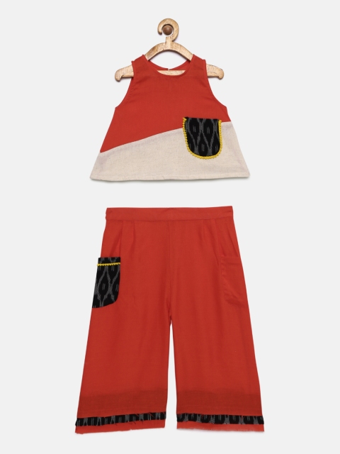 

Tutus By Tutu Girls Coral Red & Beige Colourblocked Top with Palazzos