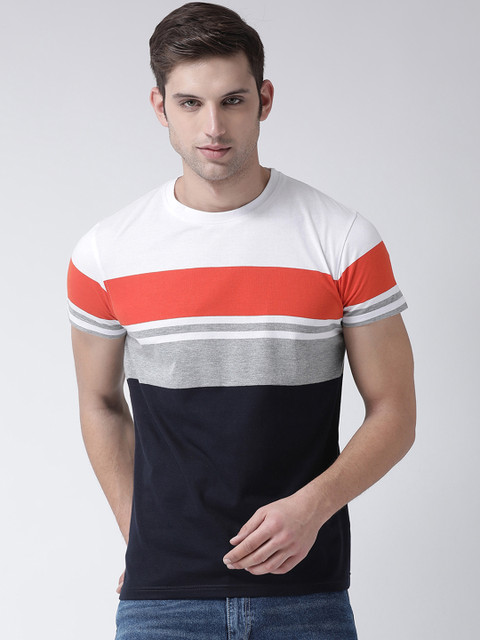 

Club York Men White & Navy Blue Colourblocked Round Neck T-shirt