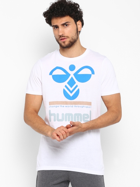 

hummel Men White & Blue Printed Round Neck T-shirt