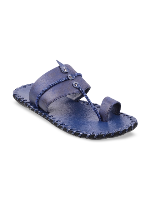 

Mochi Men Blue Solid Leather Comfort Sandals