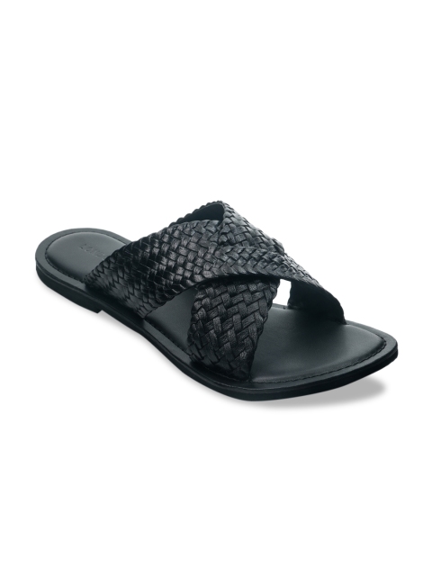 

London Rag Women Black Woven Design Leather Open Toe Flats