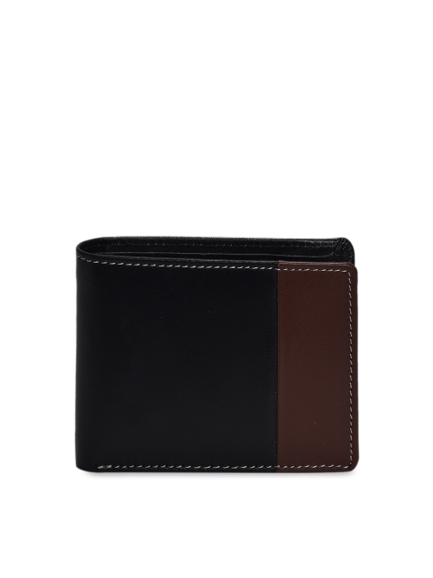 

Peseta Men Black & Brown Colourblocked Genuine Leather Two Fold Wallet