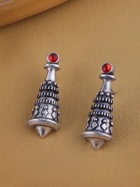 

Voylla Silver-Toned & Red Quirky Studs