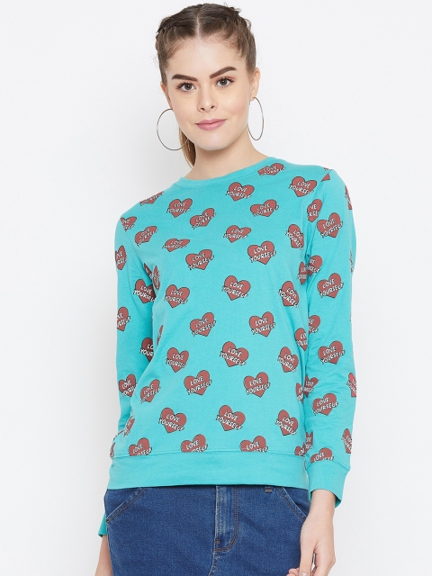 

GRITSTONES Women Green Printed Round Neck T-shirt