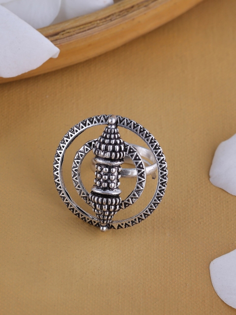 

Voylla Women Silver-Plated Oxidized Textured Adjustable Ring