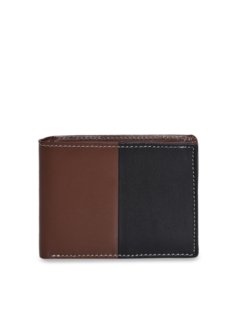 

Peseta Men Brown & Black Colourblocked Genuine Leather Two Fold Wallet