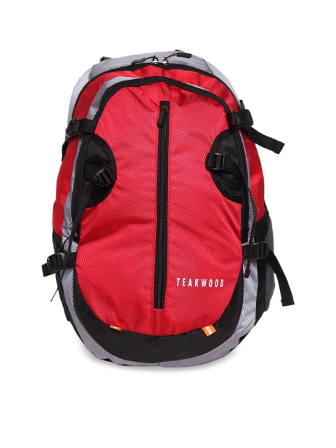 

Teakwood Leathers Unisex Red & Grey Colourblocked Backpack