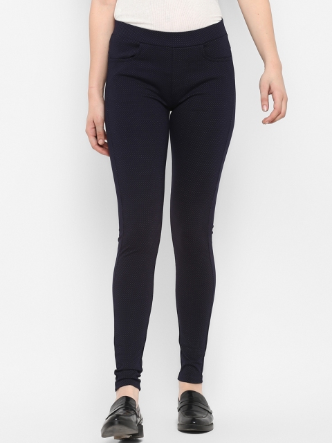 

FOSH Women Navy Blue Polka Dotted Skinny Fit Jegging