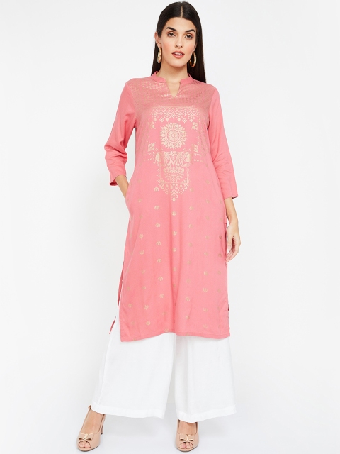 

Melange by Lifestyle Women Pink & Golden Printed Straight Kurta
