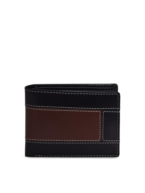

Peseta Men Black & Brown Solid Two Fold Genuine Leather Wallet