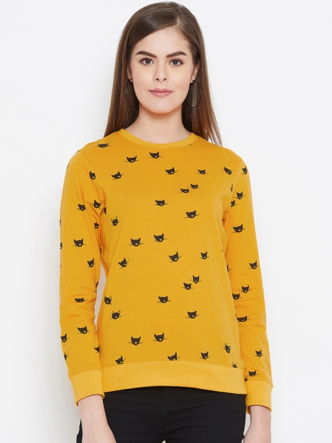 

GRITSTONES Women Yellow Printed Round Neck T-shirt