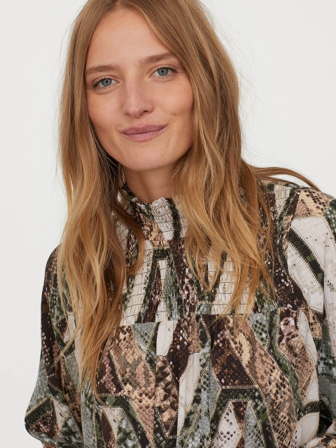 

H&M Women Multicoloured Printed Dress with Smocking, Multi