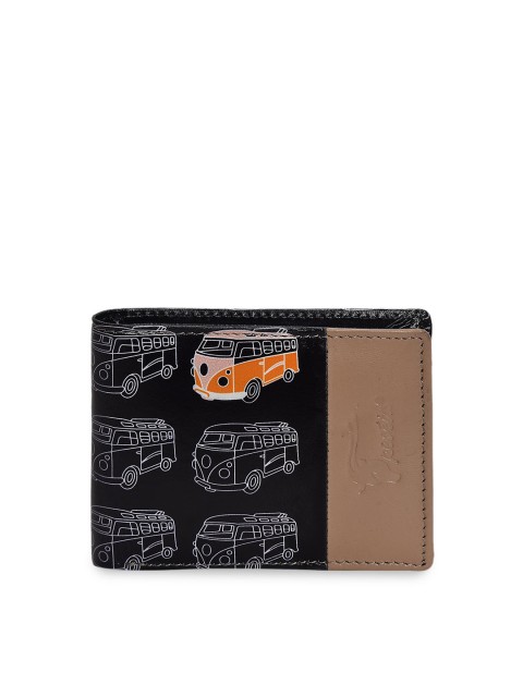 

Peseta Men Black & Beige Printed Genuine Leather Two Fold Wallet