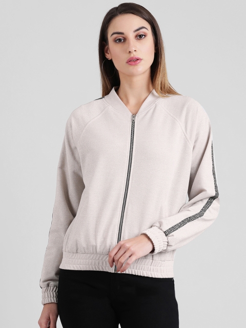 

Zink London Women Off-White Solid Bomber Jacket