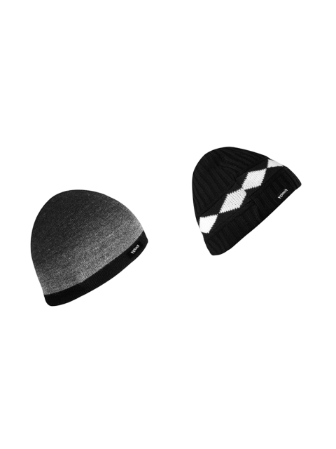 

Knotyy Men Black & White Pack of 2 Self Design Beanie