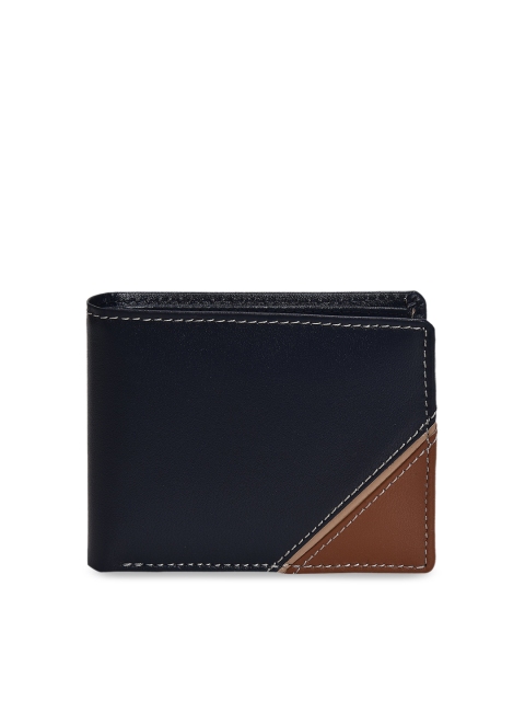 

Peseta Men Navy Blue & Brown Genuine Leather Two Fold Wallet