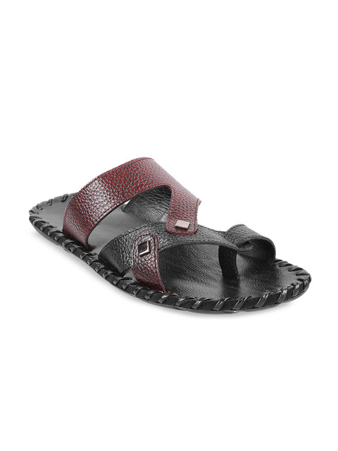 

Mochi Men Black & Maroon Leather Comfort Sandals
