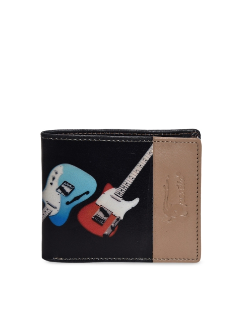 

Peseta Men Black & Beige Printed Genuine Leather Two Fold Wallet