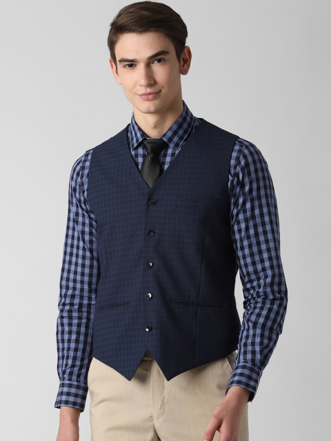 

Peter England Men Navy Blue Checked Waistcoat